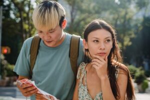young couple walking